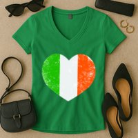 Ireland heart retro flag - St Patricks Day Women's V-Neck T-Shirt