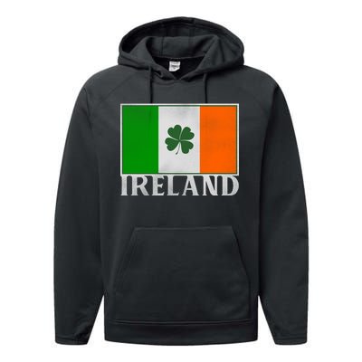 Ireland Shamrock Vintage Flag Performance Fleece Hoodie