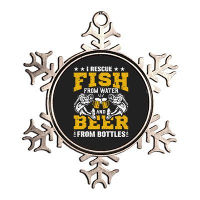 I Rescue Fish From Water Beer From Bottle Funny Fishing Metallic Star Ornament