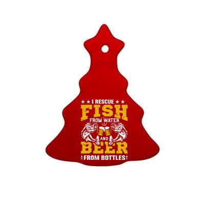 I Rescue Fish From Water Beer From Bottle Funny Fishing Ceramic Tree Ornament