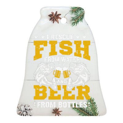 I Rescue Fish From Water Beer From Bottle Funny Fishing Ceramic Bell Ornament