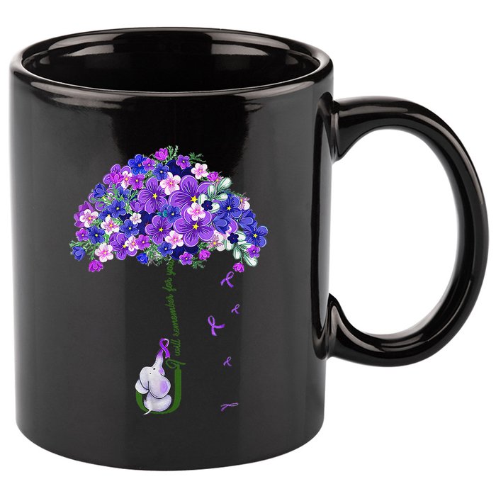 ILl Remember For You Purple Elephant AlzheimerS Awareness Cute 11oz C Handle Ceramic Mug