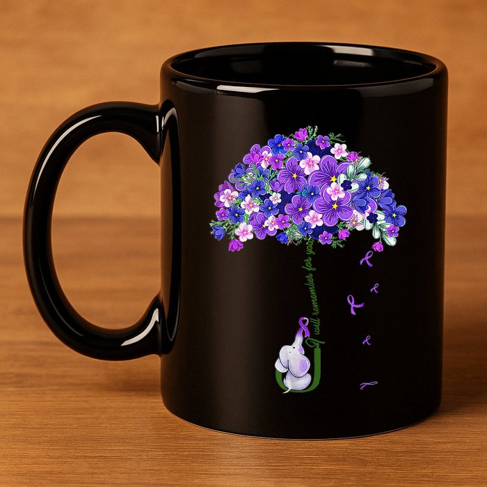 ILl Remember For You Purple Elephant AlzheimerS Awareness Cute 11oz C Handle Ceramic Mug