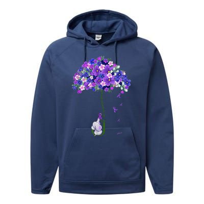 ILl Remember For You Purple Elephant AlzheimerS Awareness Cute Performance Fleece Hoodie