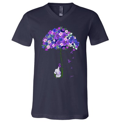 ILl Remember For You Purple Elephant AlzheimerS Awareness Cute V-Neck T-Shirt