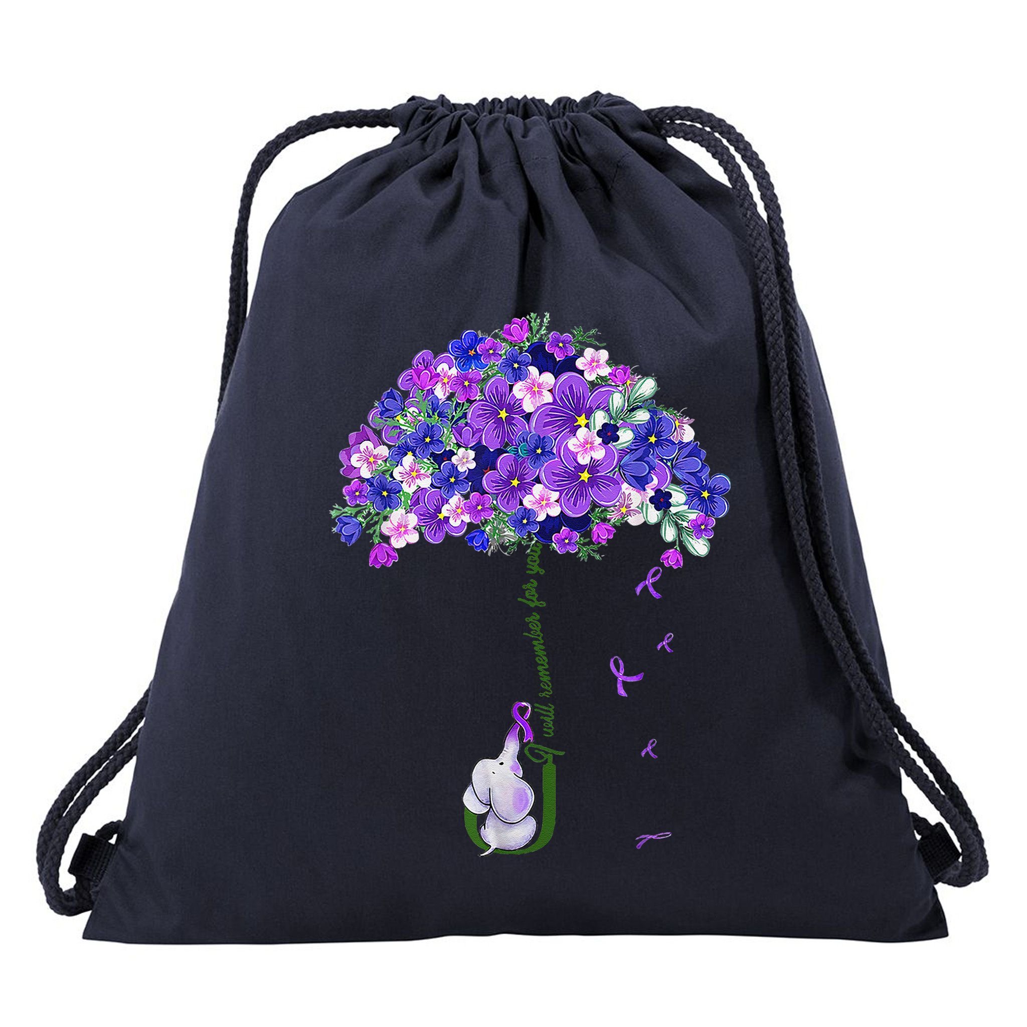 ILl Remember For You Purple Elephant AlzheimerS Awareness Cute Drawstring Bag