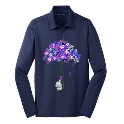 ILl Remember For You Purple Elephant AlzheimerS Awareness Cute Silk Touch Performance Long Sleeve Polo