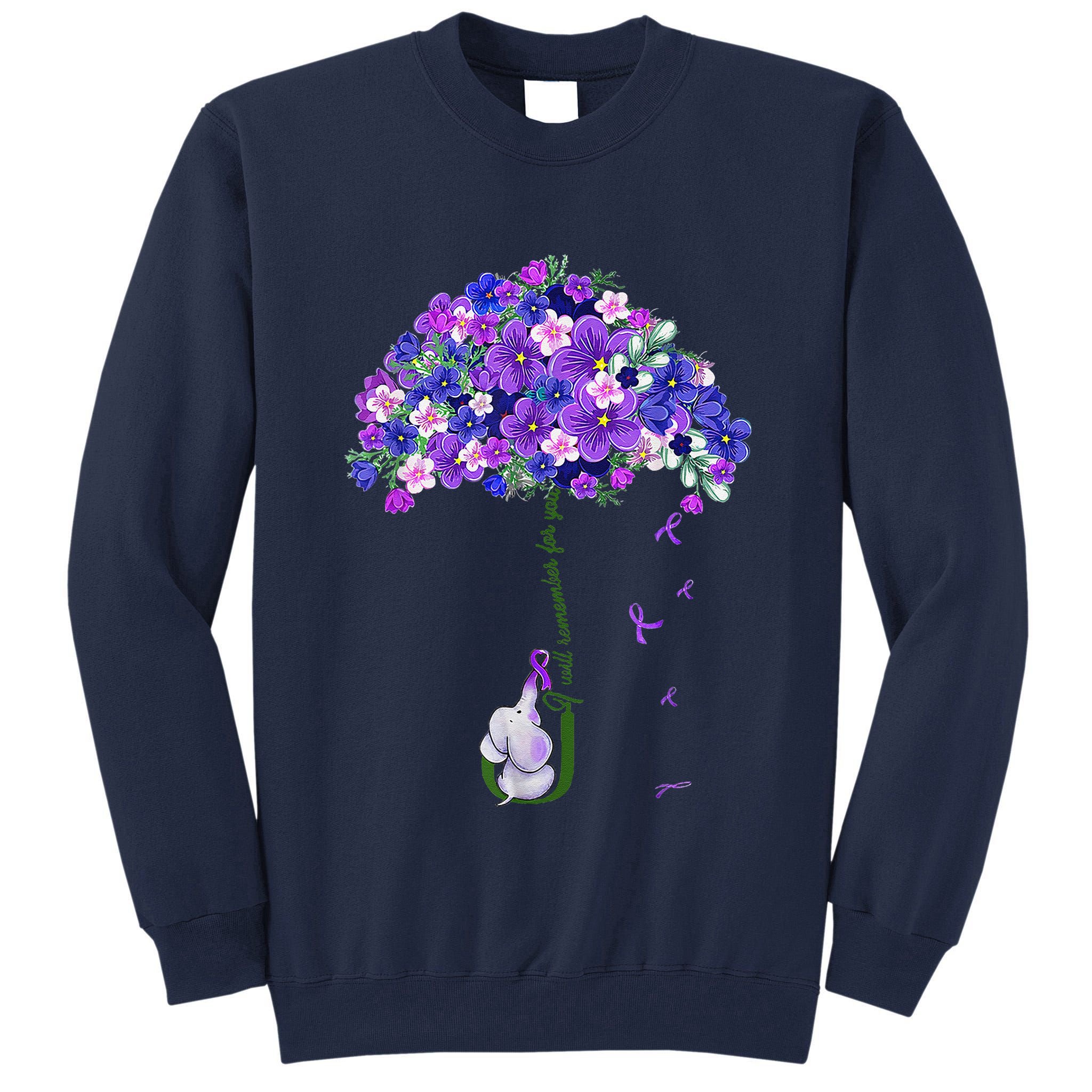 ILl Remember For You Purple Elephant AlzheimerS Awareness Cute Tall Sweatshirt