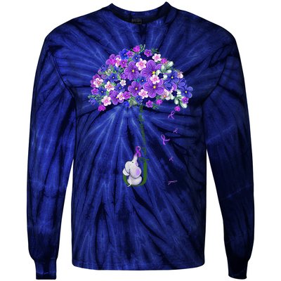 ILl Remember For You Purple Elephant AlzheimerS Awareness Cute Tie-Dye Long Sleeve Shirt