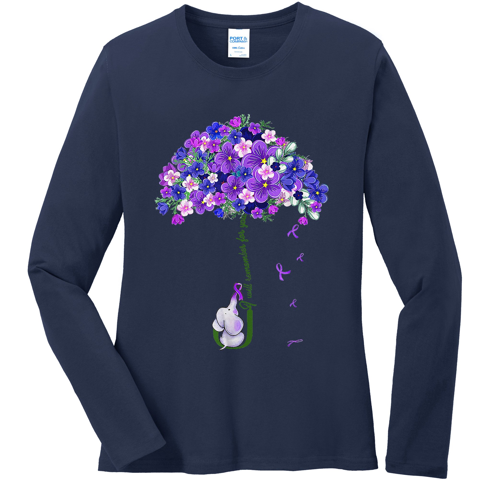 ILl Remember For You Purple Elephant AlzheimerS Awareness Cute Ladies Long Sleeve Shirt