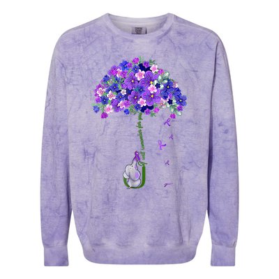 ILl Remember For You Purple Elephant AlzheimerS Awareness Colorblast Crewneck Sweatshirt