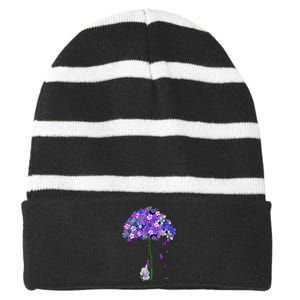 ILl Remember For You Purple Elephant AlzheimerS Awareness Striped Beanie with Solid Band