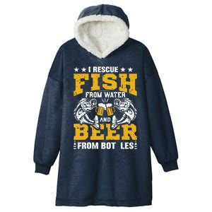 I Rescue Fish From Water Beer From Bottle Funny Fishing Hooded Wearable Blanket