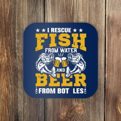 I Rescue Fish From Water Beer From Bottle Funny Fishing Coaster