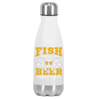 I Rescue Fish From Water Beer From Bottle Funny Fishing Stainless Steel Insulated Water Bottle