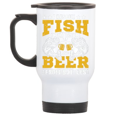 I Rescue Fish From Water Beer From Bottle Funny Fishing Stainless Steel Travel Mug