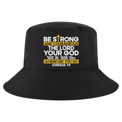 Inspirational Religious Faith Jesus God Christian Bible Verse Joshua 1:9 Cross Cool Comfort Performance Bucket Hat