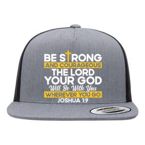 Inspirational Religious Faith Jesus God Christian Bible Verse Joshua 1:9 Cross Flat Bill Trucker Hat