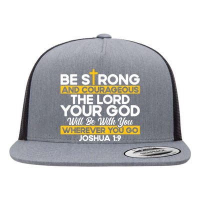 Inspirational Religious Faith Jesus God Christian Bible Verse Joshua 1:9 Cross Flat Bill Trucker Hat