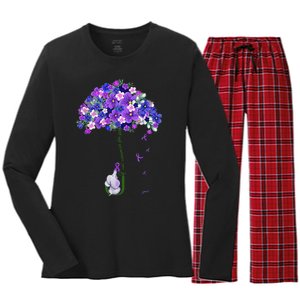 ILl Remember For You Purple Elephant AlzheimerS Women's Long Sleeve Flannel Pajama Set 