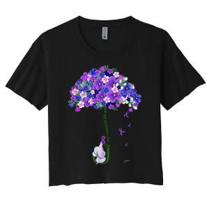 ILl Remember For You Purple Elephant AlzheimerS Women's Crop Top Tee