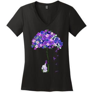 ILl Remember For You Purple Elephant AlzheimerS Women's V-Neck T-Shirt