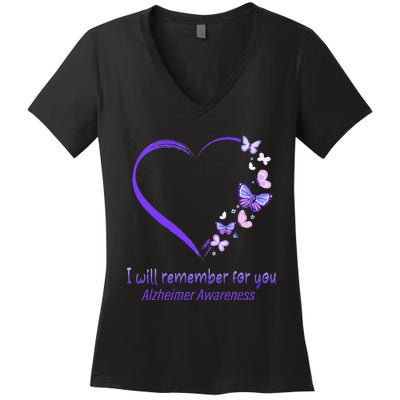 I’ll Remember For You Alzheimer Awareness Apparel Women's V-Neck T-Shirt