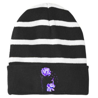 ILl Remember For You Purple Elephant AlzheimerS Awareness Striped Beanie with Solid Band