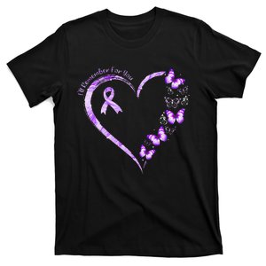 I'll Remember For You Purple Butterfly Alzheimer's Awareness T-Shirt