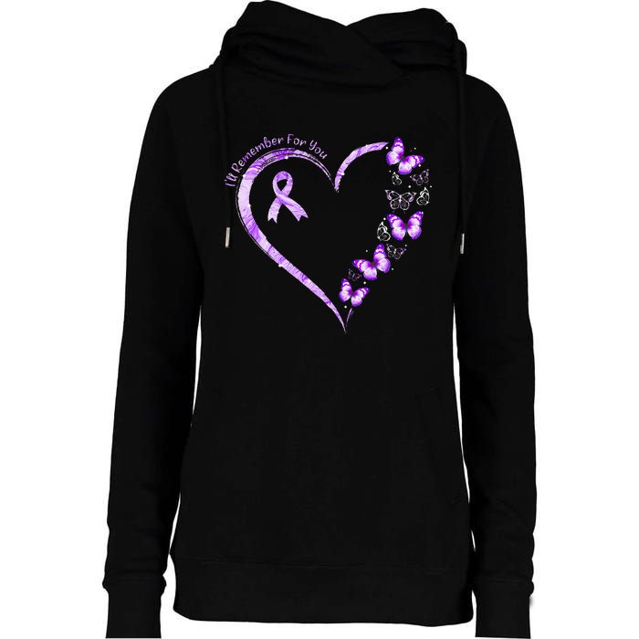 I'll Remember For You Purple Butterfly Alzheimer's Awareness Womens Funnel Neck Pullover Hood