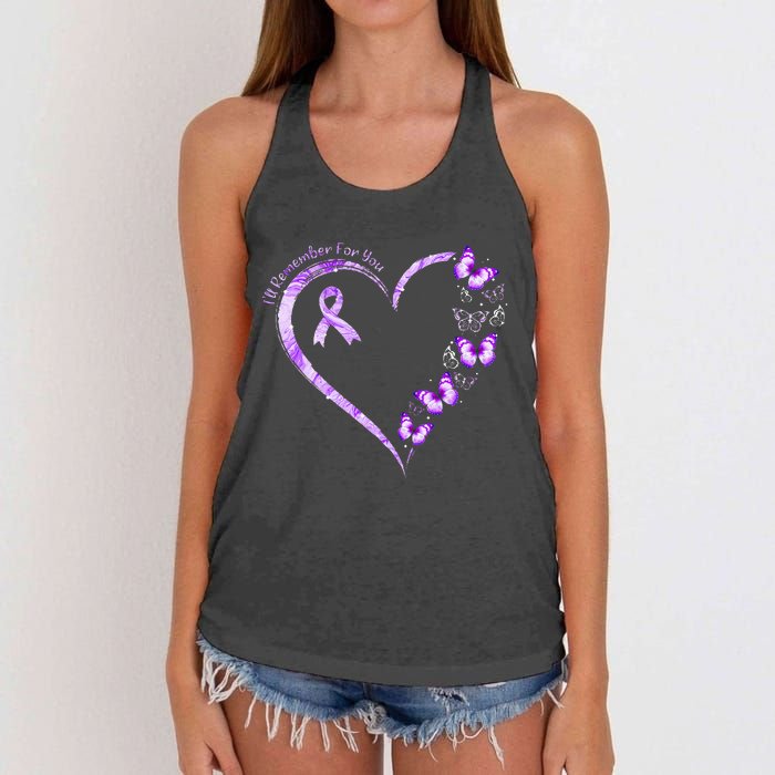 I'll Remember For You Purple Butterfly Alzheimer's Awareness Women's Knotted Racerback Tank