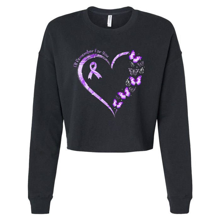 I'll Remember For You Purple Butterfly Alzheimer's Awareness Cropped Pullover Crew