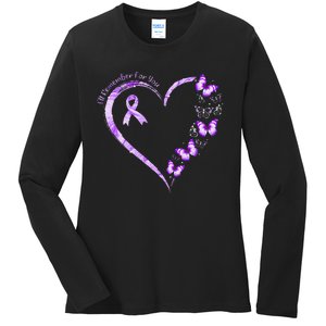 I'll Remember For You Purple Butterfly Alzheimer's Awareness Ladies Long Sleeve Shirt