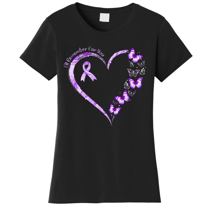 I'll Remember For You Purple Butterfly Alzheimer's Awareness Women's T-Shirt