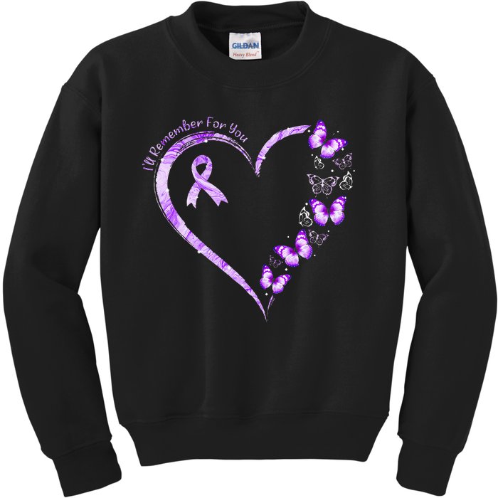 I'll Remember For You Purple Butterfly Alzheimer's Awareness Kids Sweatshirt