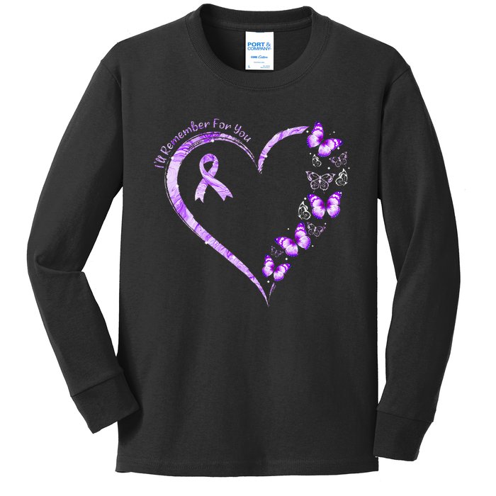 I'll Remember For You Purple Butterfly Alzheimer's Awareness Kids Long Sleeve Shirt