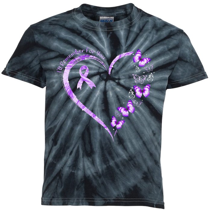 I'll Remember For You Purple Butterfly Alzheimer's Awareness Kids Tie-Dye T-Shirt