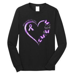 Ill Remember For You Purple Butterfly Alzheimers Awareness Long Sleeve Shirt