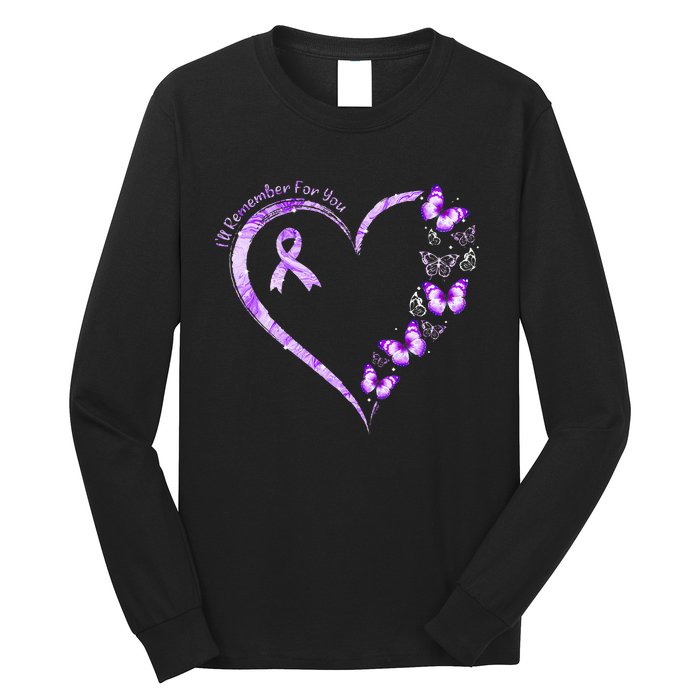 Ill Remember For You Purple Butterfly Alzheimers Awareness Long Sleeve Shirt