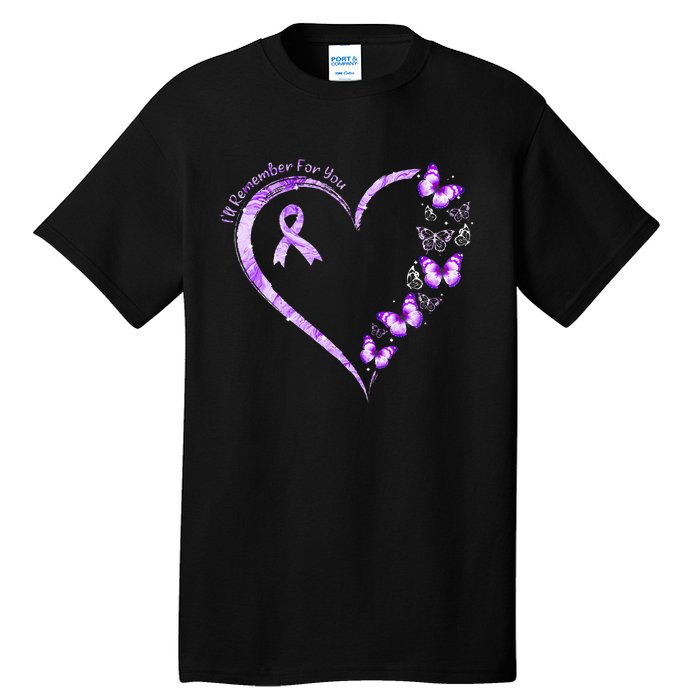 Ill Remember For You Purple Butterfly Alzheimers Awareness Tall T-Shirt