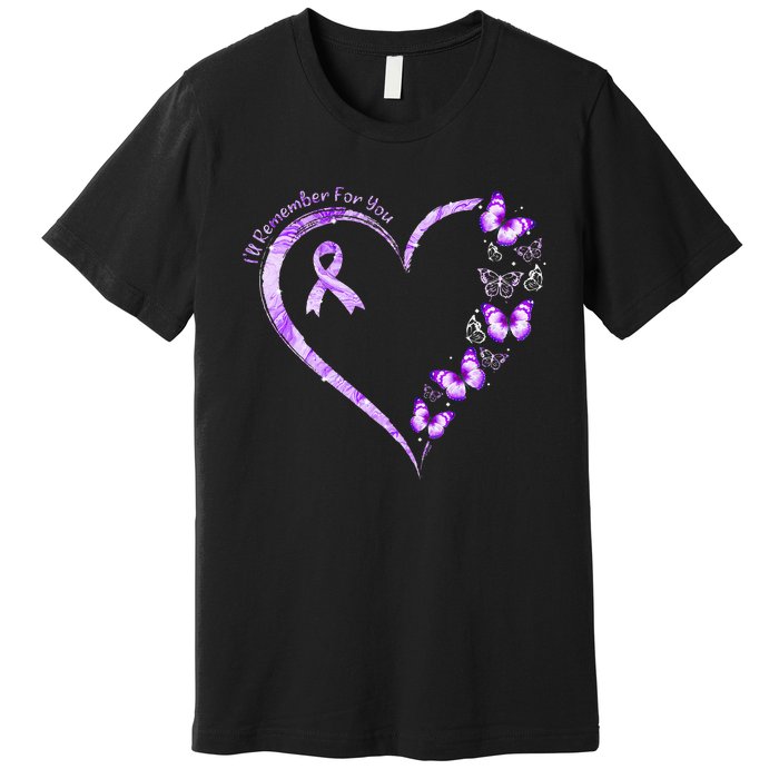 Ill Remember For You Purple Butterfly Alzheimers Awareness Premium T-Shirt