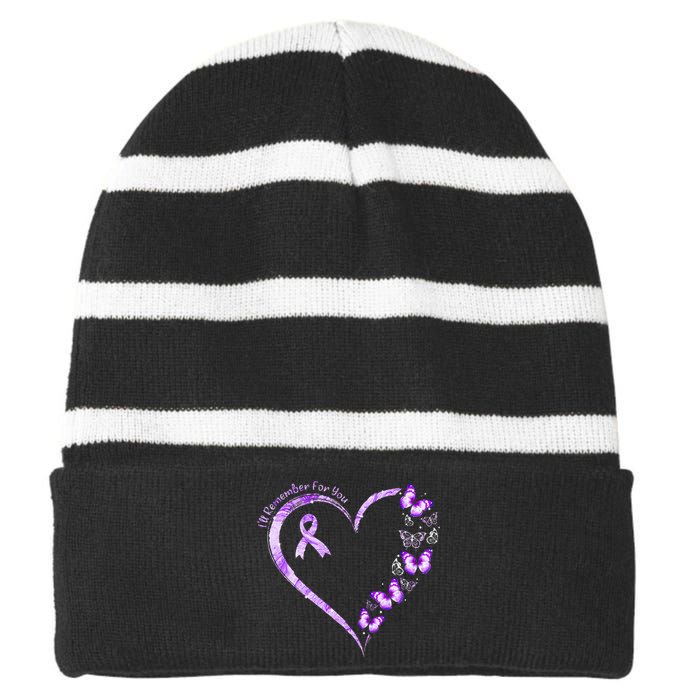 Ill Remember For You Purple Butterfly Alzheimers Awareness Striped Beanie with Solid Band