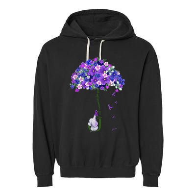 ILl Remember For You Purple Elephant AlzheimerS Awareness Garment-Dyed Fleece Hoodie