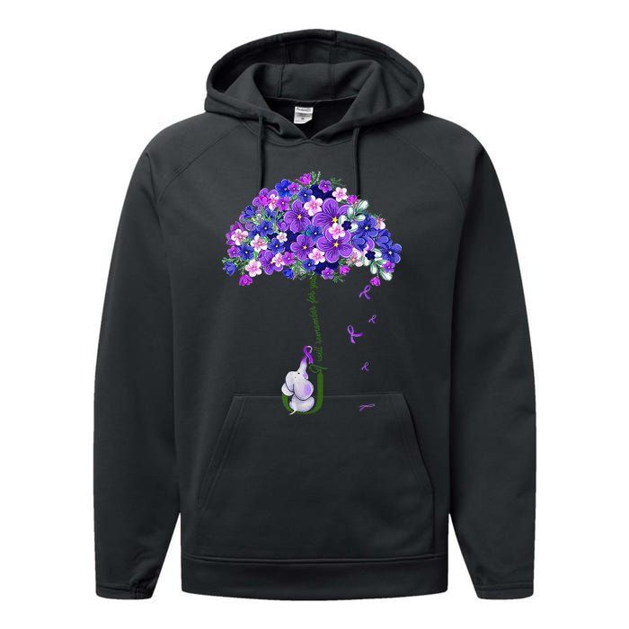 ILl Remember For You Purple Elephant AlzheimerS Awareness Performance Fleece Hoodie