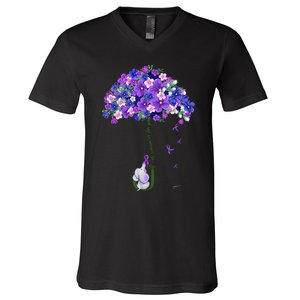 ILl Remember For You Purple Elephant AlzheimerS Awareness V-Neck T-Shirt