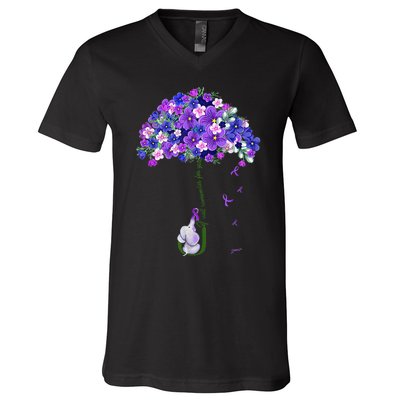 ILl Remember For You Purple Elephant AlzheimerS Awareness V-Neck T-Shirt