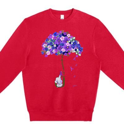 ILl Remember For You Purple Elephant AlzheimerS Awareness Premium Crewneck Sweatshirt