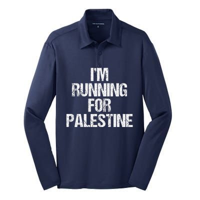 IM Running For Palestine White Letters Silk Touch Performance Long Sleeve Polo