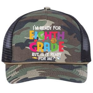 I'm Ready For 8th Grade Back To School First Day Of School Retro Rope Trucker Hat Cap