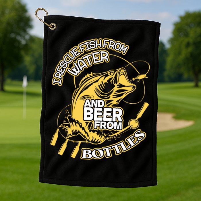 I Rescue Fish From Water And Beer From Bottles Funny Gift Golf Towel